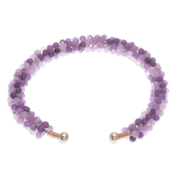 Alternate image for Amethyst Brass and Copper Wire Beaded Cuff Bracelet Remarkable Beauty