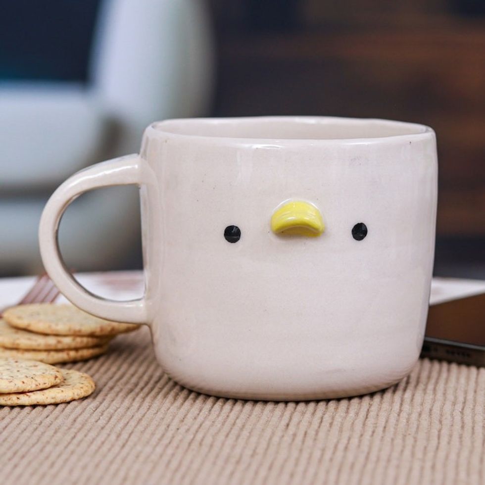 Whimsical Handcrafted Ceramic Duck Mug with Glossy Finish 'Duck Morning'