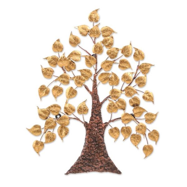 Alternate image for Inspirational Handmade Gold Foil and Steel Tree Wall Art Wisest Nature