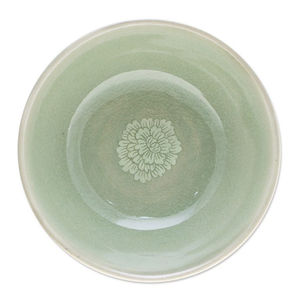Alternate image for Leafy and Floral Green Ceramic Bowl with Crackled Finish Wealthy Peony