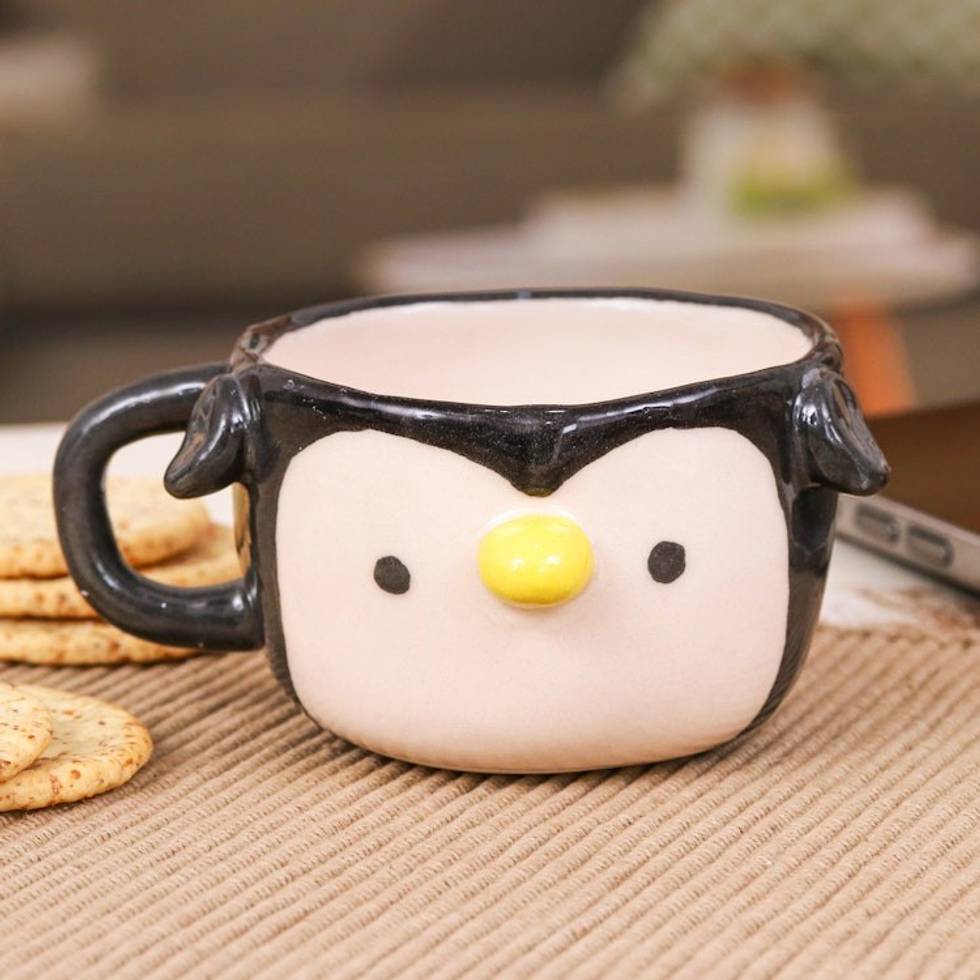 Thai Fair Trade Animal-Themed Ceramic Penguin Espresso Cup 'Penguin Demitasse'