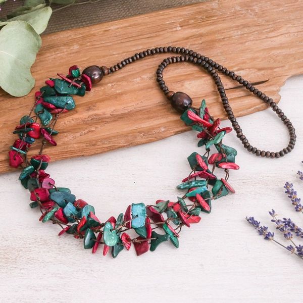 Alternate image for Painted Turquoise and Fuchsia Beaded Three-Strand Necklace Fragments of Fantasy