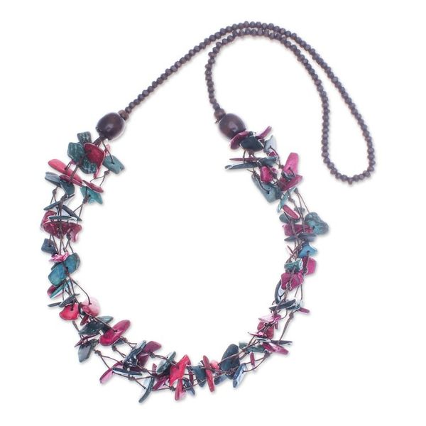 Alternate image for Painted Turquoise and Fuchsia Beaded Three-Strand Necklace Fragments of Fantasy