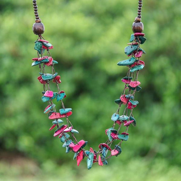 Alternate image for Painted Turquoise and Fuchsia Beaded Three-Strand Necklace Fragments of Fantasy