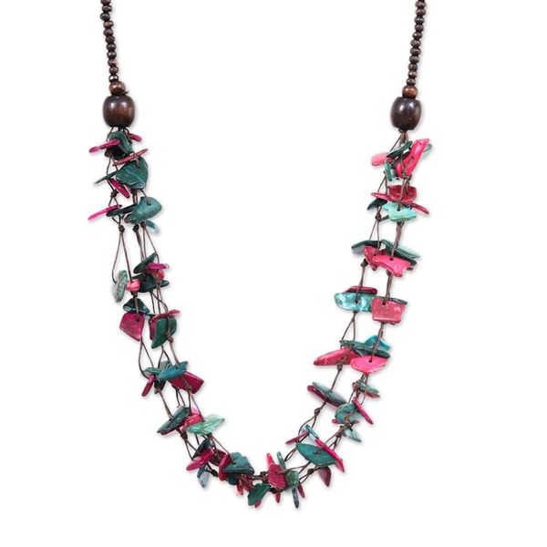 Alternate image for Painted Turquoise and Fuchsia Beaded Three-Strand Necklace Fragments of Fantasy
