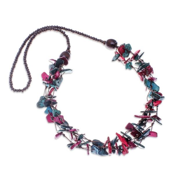 Alternate image for Painted Turquoise and Fuchsia Beaded Three-Strand Necklace Fragments of Fantasy