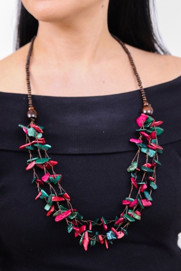 Alternate image for Painted Turquoise and Fuchsia Beaded Three-Strand Necklace Fragments of Fantasy