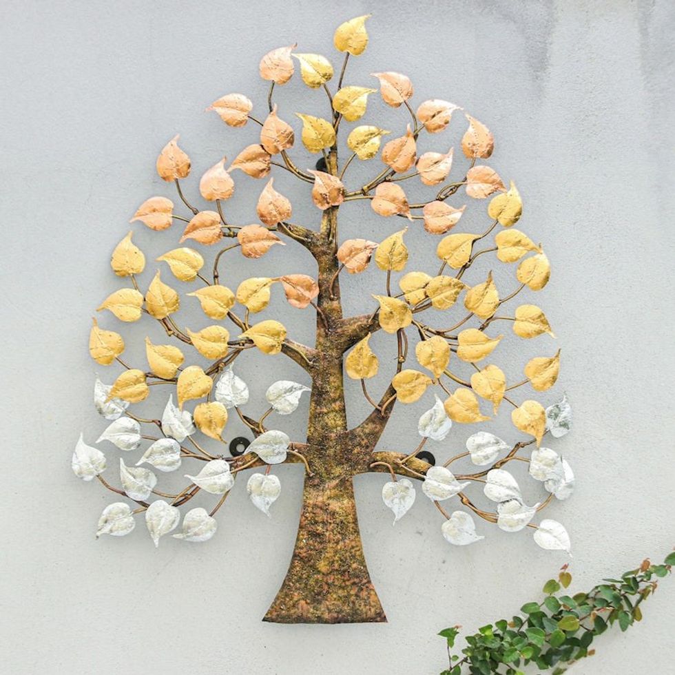 Nature-Themed Metallic Foil and Steel Tree Wall Art 'Miraculous Nature'
