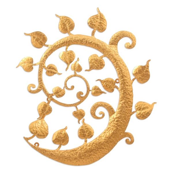 Alternate image for Inspirational Handmade Leafy Gold Foil and Iron Wall Art Bodhi Nature