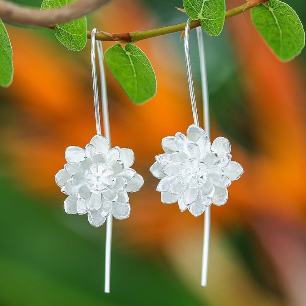 Flower-Shaped Sterling Silver Drop Earrings from Thailand 'Chic Blossom'