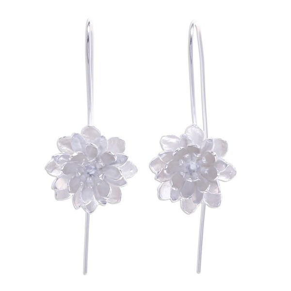 Alternate image for Flower-Shaped Sterling Silver Drop Earrings from Thailand Chic Blossom