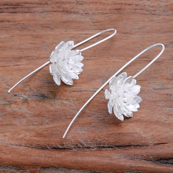 Alternate image for Flower-Shaped Sterling Silver Drop Earrings from Thailand Chic Blossom