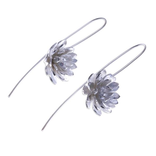 Alternate image for Flower-Shaped Sterling Silver Drop Earrings from Thailand Chic Blossom