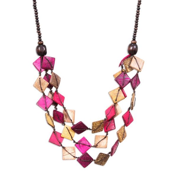 Alternate image for Pink and Golden Coconut Shell Beaded Strand Necklace Tender Diamonds