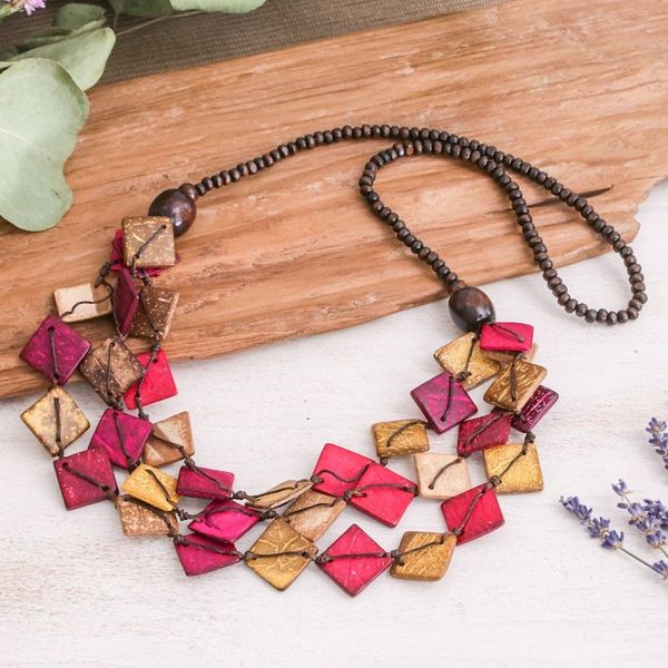 Alternate image for Pink and Golden Coconut Shell Beaded Strand Necklace Tender Diamonds
