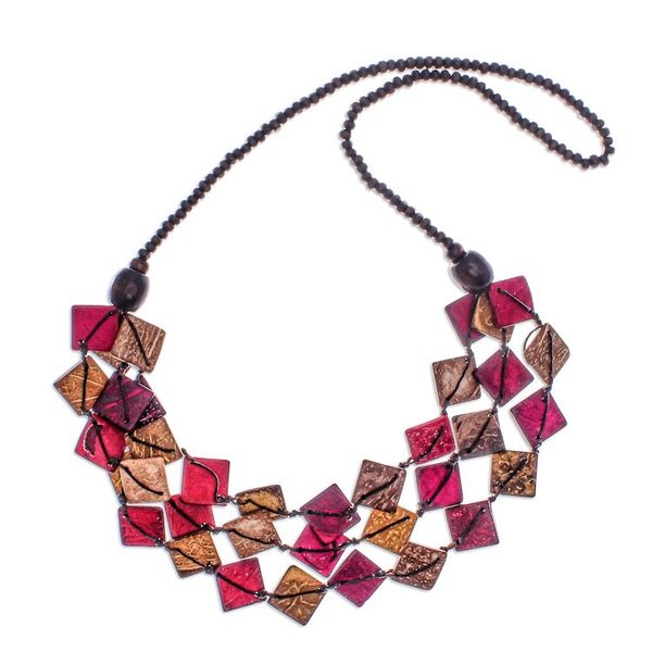 Alternate image for Pink and Golden Coconut Shell Beaded Strand Necklace Tender Diamonds