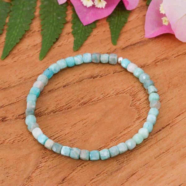 Alternate image for Faceted Square Amazonite Stretch Bracelet with 16 Carats Divine Colors of Chiang Mai