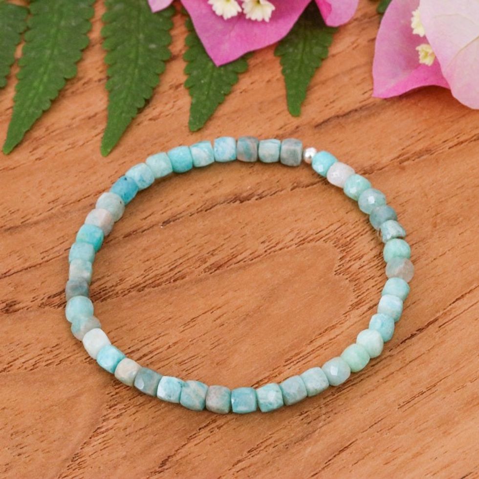 Faceted Square Amazonite Stretch Bracelet with 16 Carats 'Divine Colors of Chiang Mai'