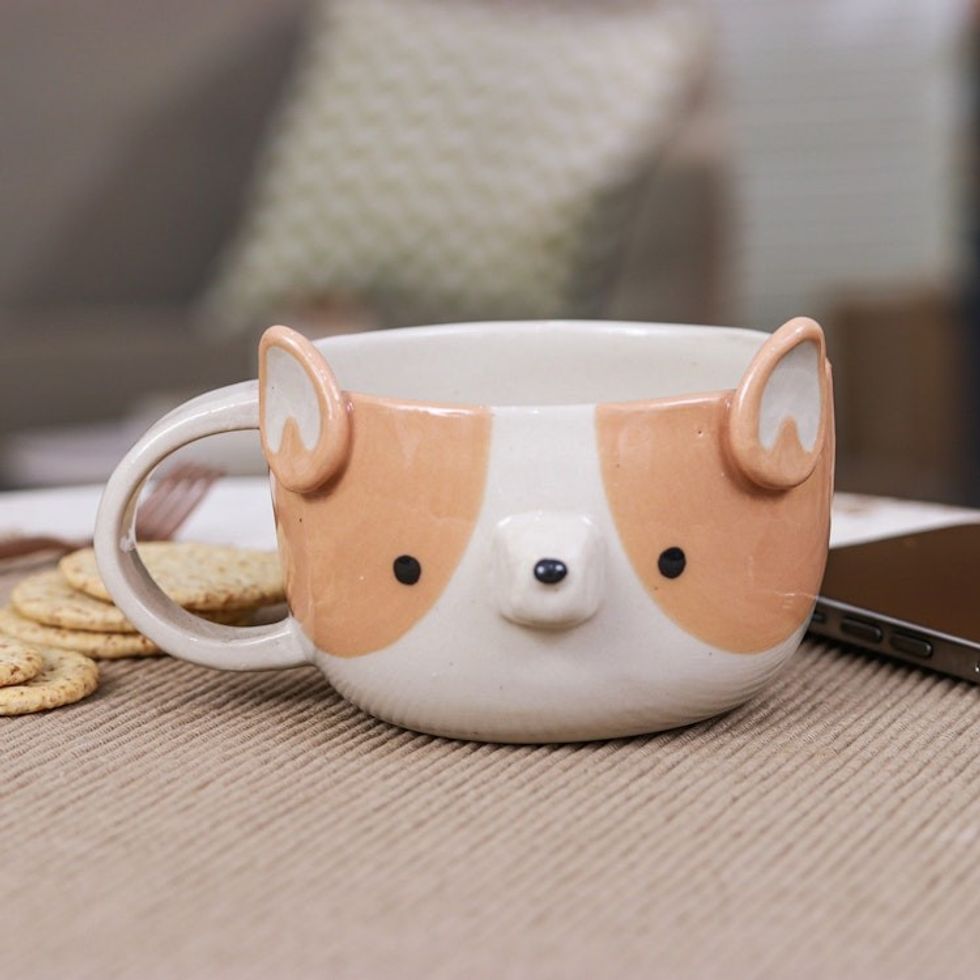 Whimsical 6 oz Ceramic Corgi Dog Cup with a Glossy Finish 'Corgi Elixir'