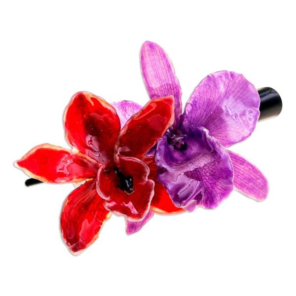 Alternate image for Resin-Coated Red and Purple Natural Cattleya Bloom Hair Clip Oneiric Cattleya