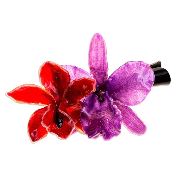 Alternate image for Resin-Coated Red and Purple Natural Cattleya Bloom Hair Clip Oneiric Cattleya