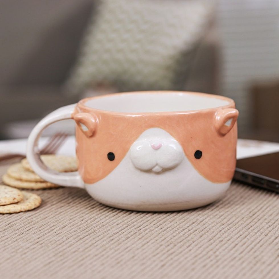 Whimsical 6 oz Ceramic Orange Cat Cup with a Glossy Finish 'Cat's Elixir'