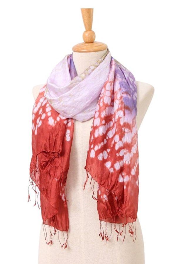 Alternate image for Tie-Dyed Red Purple Green Batik Rayon and Silk Blend Scarf Vibrant Fusion