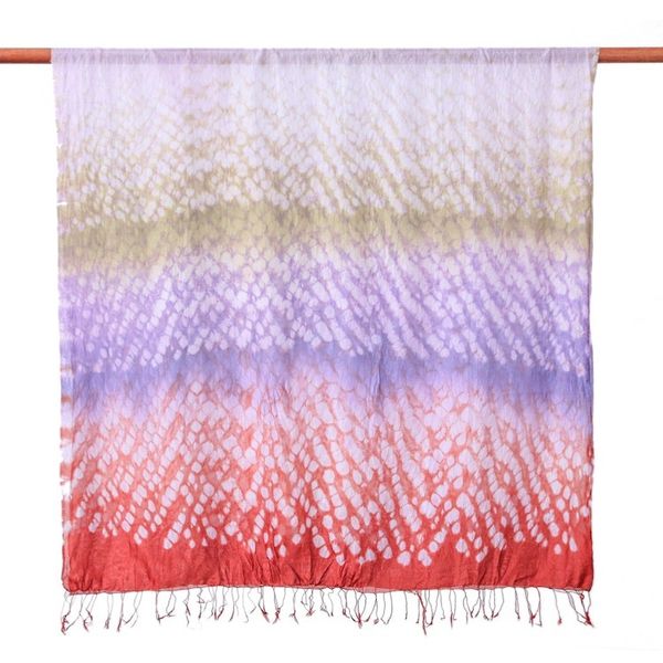 Alternate image for Tie-Dyed Red Purple Green Batik Rayon and Silk Blend Scarf Vibrant Fusion