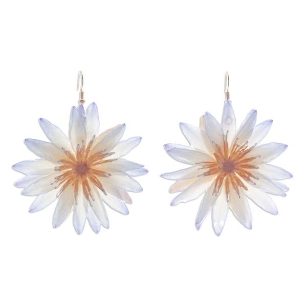 Alternate image for 22k Gold-Accented Resin-Coated Water Lily Dangle Earrings Chic Water Lily