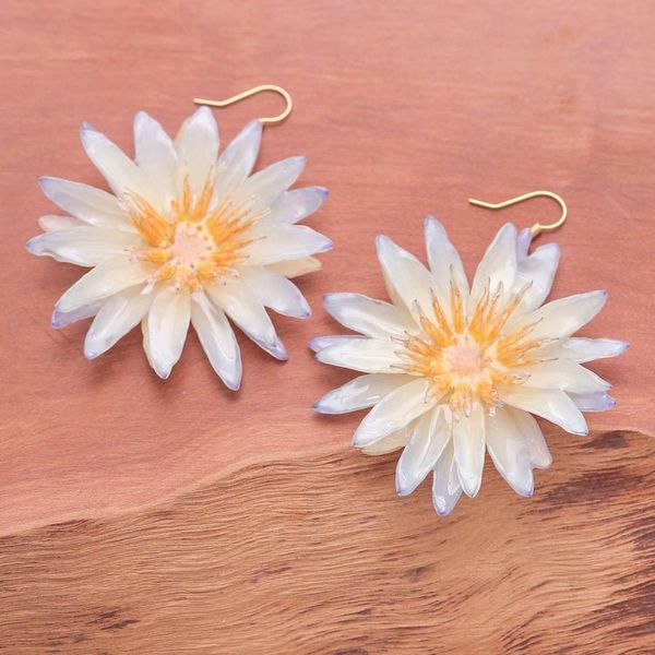 Alternate image for 22k Gold-Accented Resin-Coated Water Lily Dangle Earrings Chic Water Lily