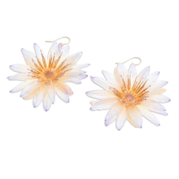 Alternate image for 22k Gold-Accented Resin-Coated Water Lily Dangle Earrings Chic Water Lily