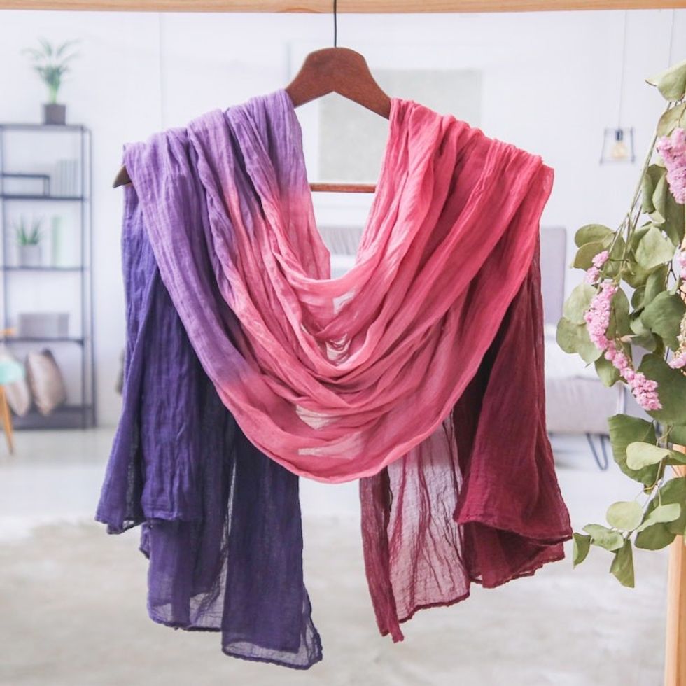 Colorful Hand-Spun and Dyed Wrinkled Batik Cotton Scarf 'Vibrant Fashion'