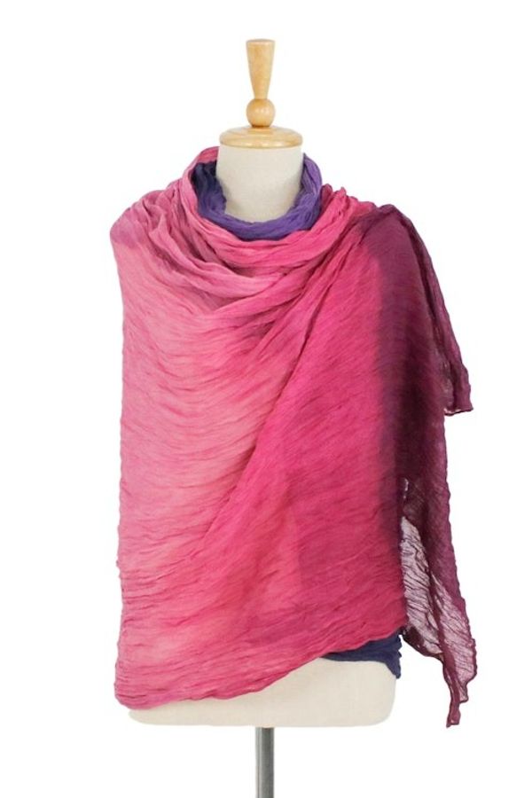 Alternate image for Colorful Hand-Spun and Dyed Wrinkled Batik Cotton Scarf Vibrant Fashion