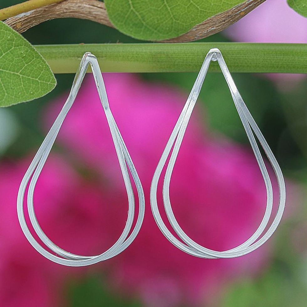 High-Polished Drop-Shaped Sterling Silver Drop Earrings 'Drops of Serenity'