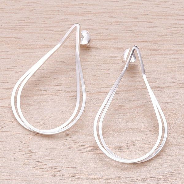 Alternate image for High-Polished Drop-Shaped Sterling Silver Drop Earrings Drops of Serenity