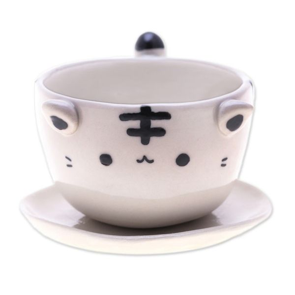 Alternate image for Thai-Made White Tiger Ceramic Flower Pot and Saucer Medium White Tiger Epoch