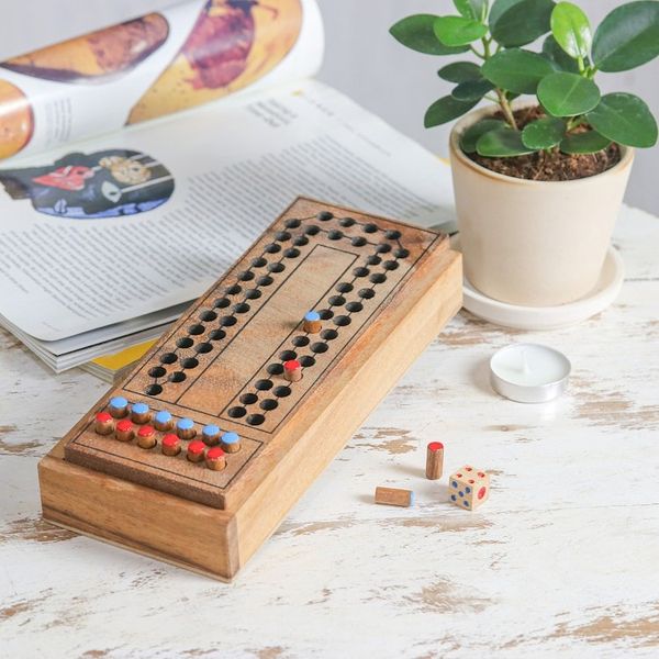 Alternate image for Handcrafted Raintree Wood Board Game from Thailand Race Around the Track