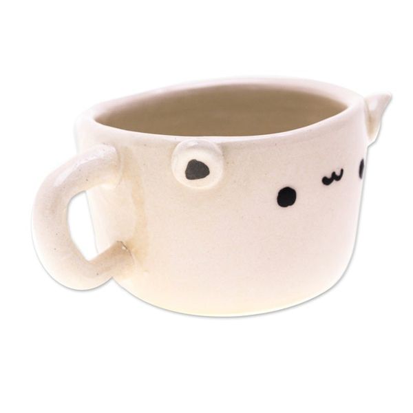 Alternate image for Thai Artisan-Made Animal-Themed Ceramic White Cat Demitasse White Cat Demitasse