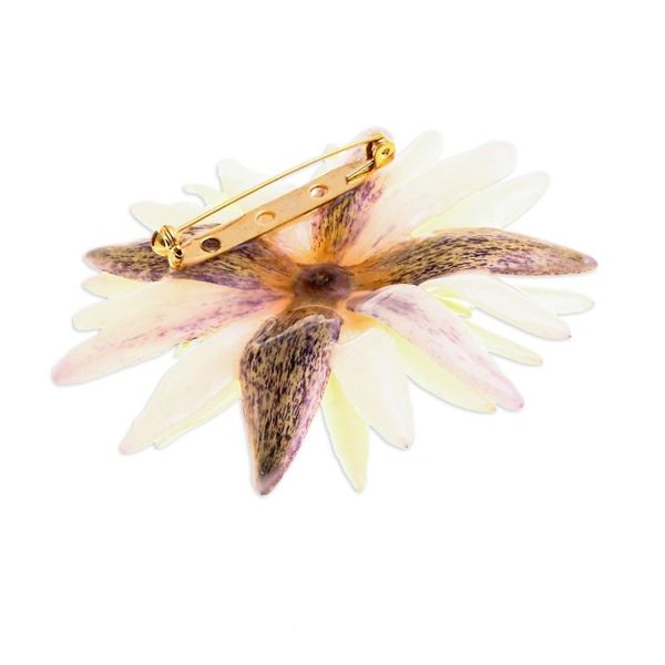 Alternate image for Resin-Coated Ivory Waterlily Bloom Brooch Pin from Thailand Dawn Rebirth