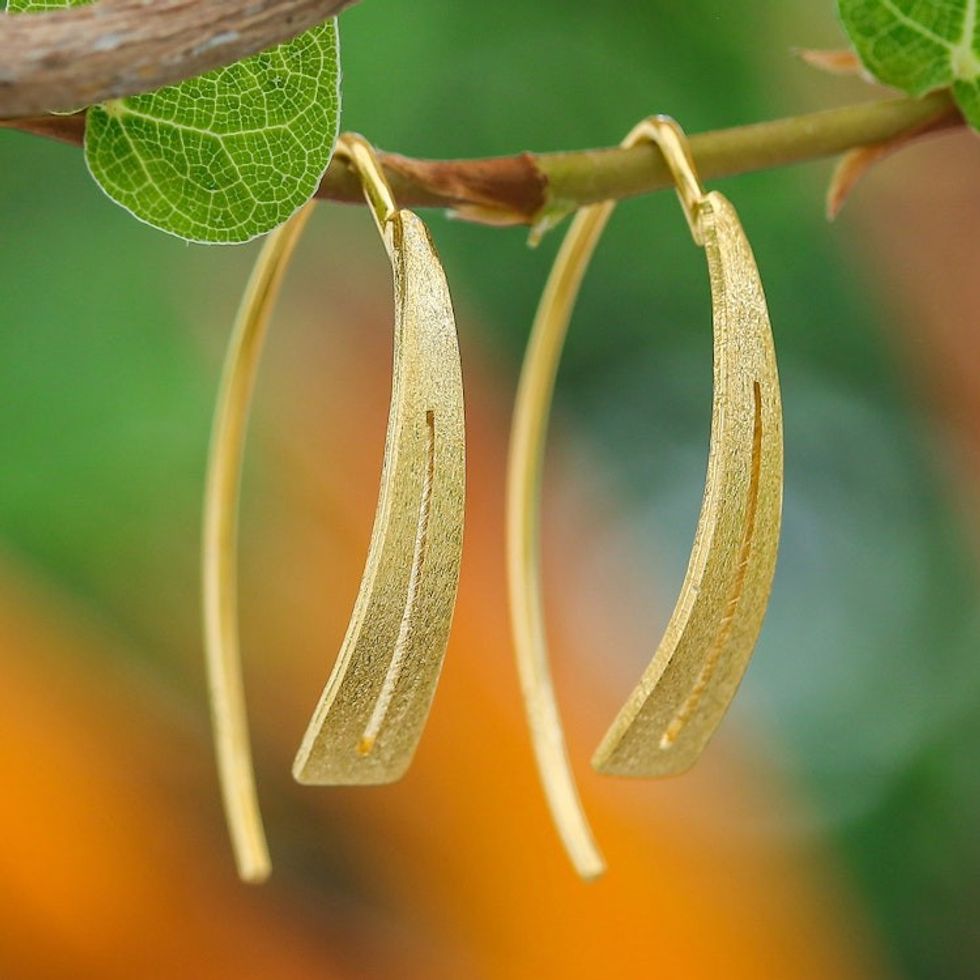 Modern Openwork Brushed Satin 18k Gold-Plated Drop Earrings 'Bright Modern Splendor'
