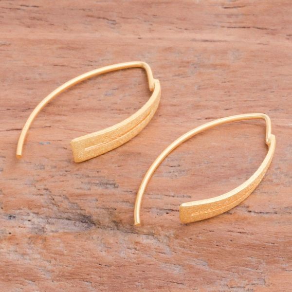 Alternate image for Modern Openwork Brushed Satin 18k Gold-Plated Drop Earrings Bright Modern Splendor