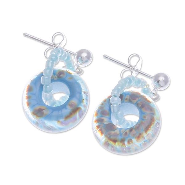 Alternate image for Square Blue and Brown Handblown Glass Beaded Dangle Earrings Dazzling Beauty