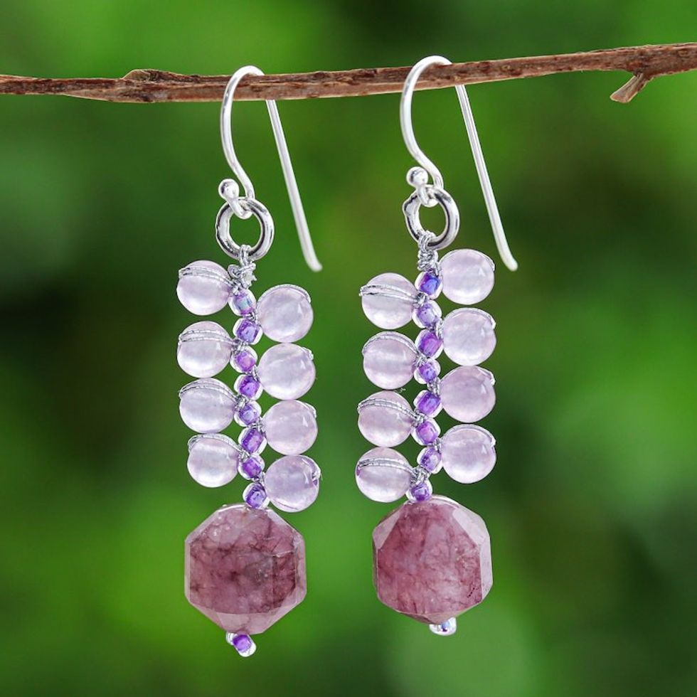 Artisan-Made Glass Beaded Elderberry-Shaped Dangle Earrings 'Elderberries'