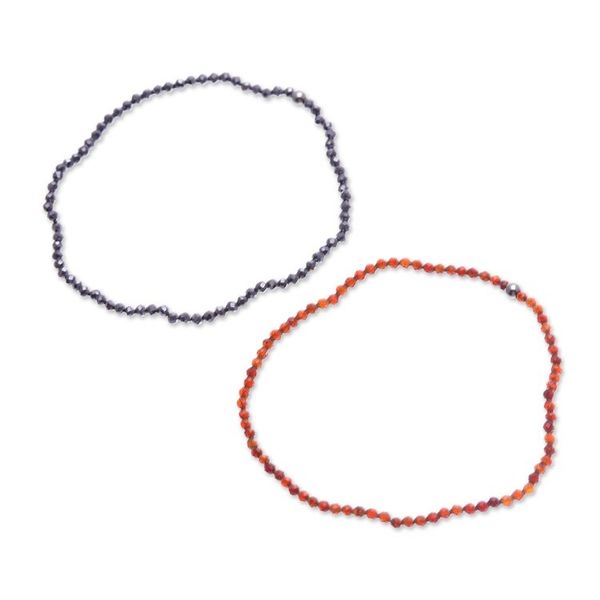 Alternate image for 2 Beaded Stretch Bracelets with Chalcedony and Hematite Gems Double Flair