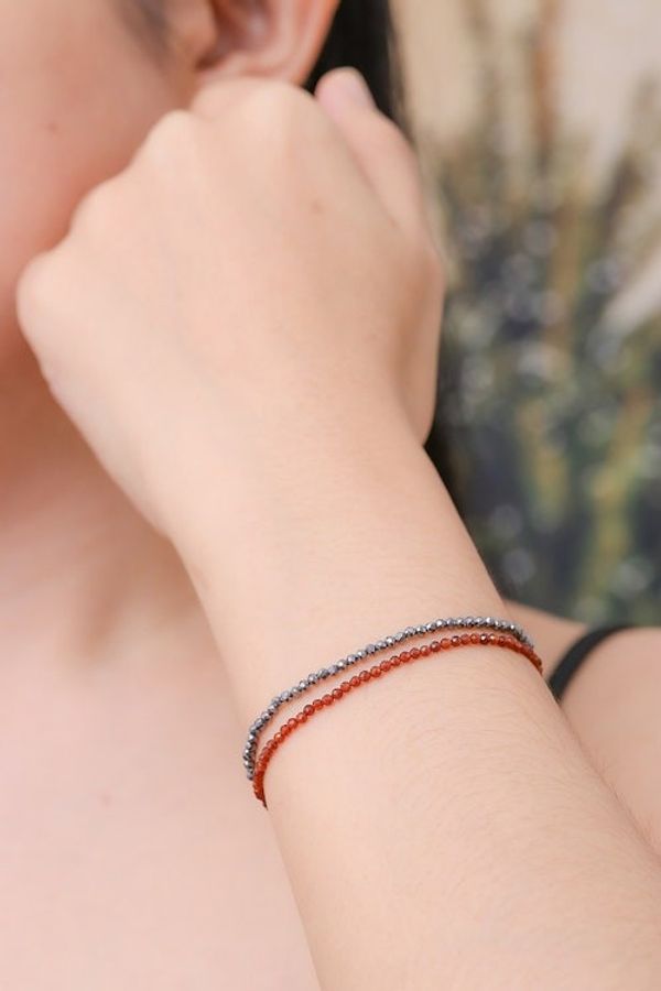 Alternate image for 2 Beaded Stretch Bracelets with Chalcedony and Hematite Gems Double Flair