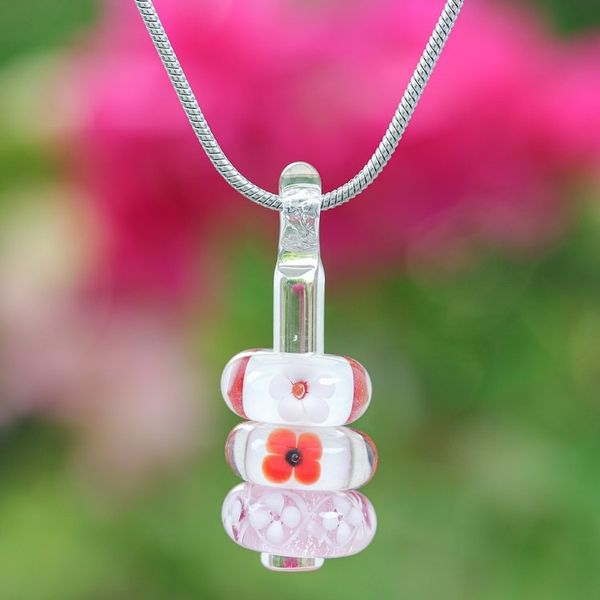 Alternate image for Floral Pink and Red Glass Beaded Pendant Necklace Sweet Amulets