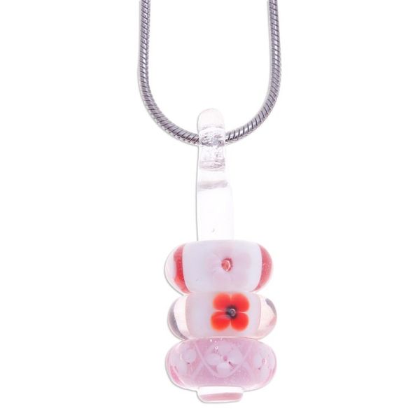 Alternate image for Floral Pink and Red Glass Beaded Pendant Necklace Sweet Amulets