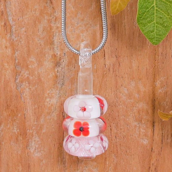 Alternate image for Floral Pink and Red Glass Beaded Pendant Necklace Sweet Amulets