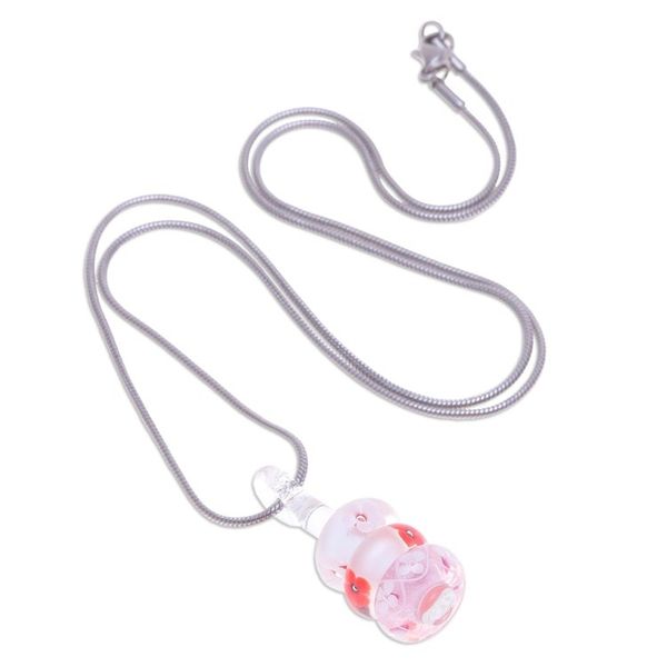 Alternate image for Floral Pink and Red Glass Beaded Pendant Necklace Sweet Amulets