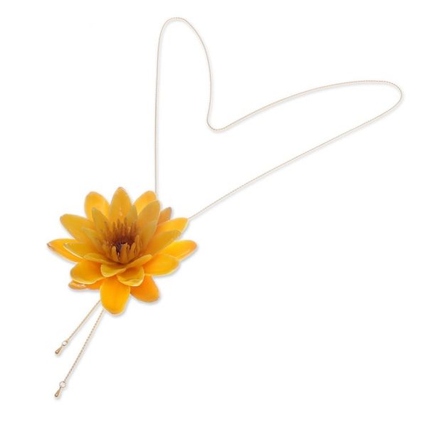 Alternate image for Fair Trade 22k Gold-Accented Yellow Lotus Lariat Necklace Harmonious Yellow